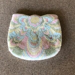 Elegant Vintage Pastel Beaded Clutch, purse